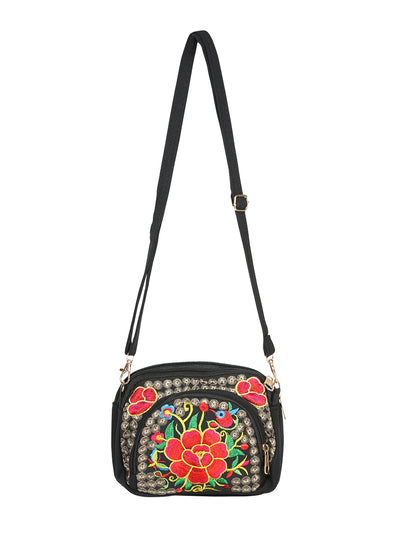 El General Embroidered Handbag- Black/Multicolor 702173