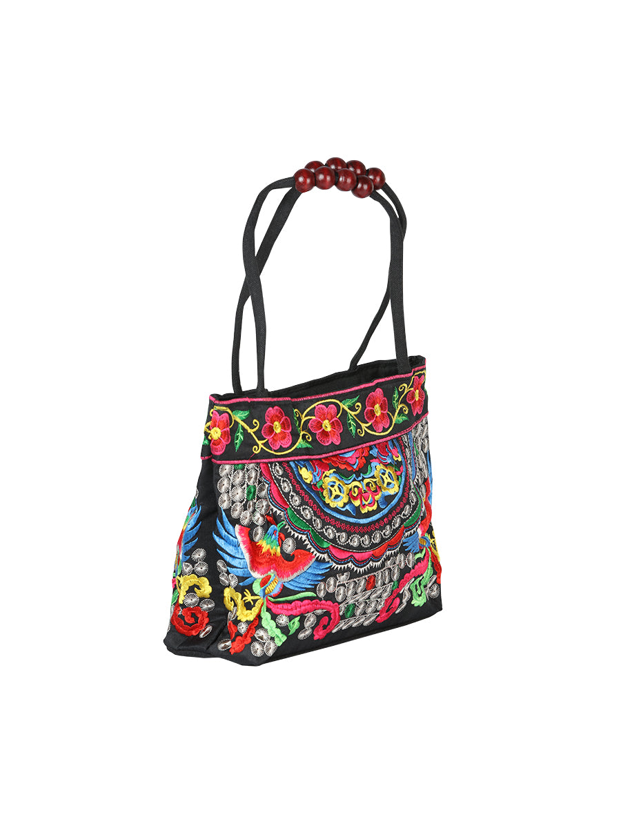 El General Embroidered Handbag- Black/Multicolor 702175