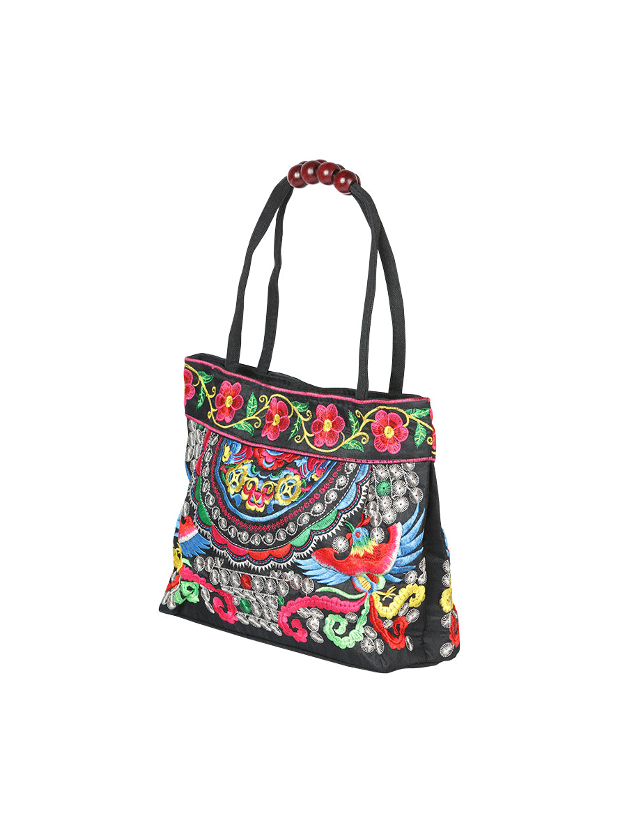 El General Embroidered Handbag- Black/Multicolor 702175