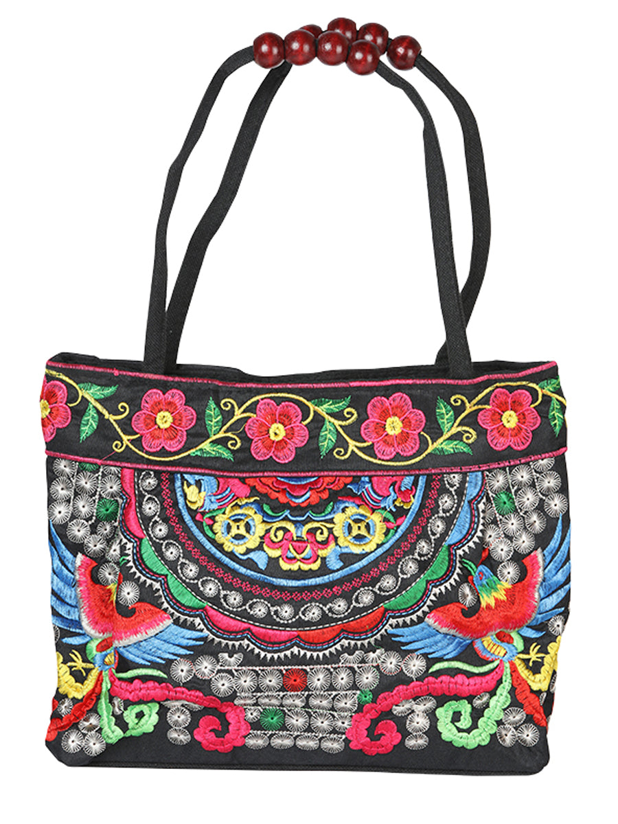 El General Embroidered Handbag- Black/Multicolor 702175