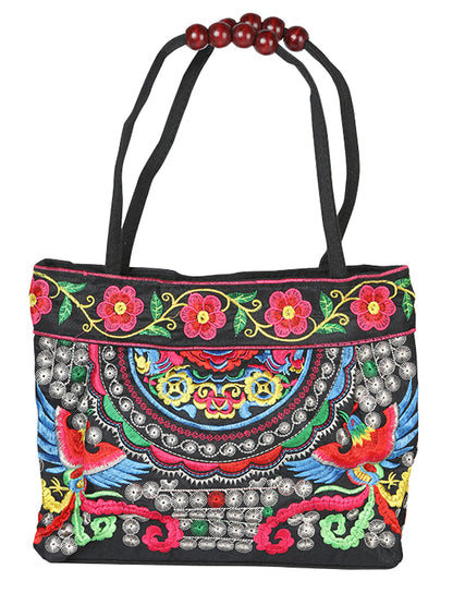 El General Embroidered Handbag- Black/Multicolor 702175