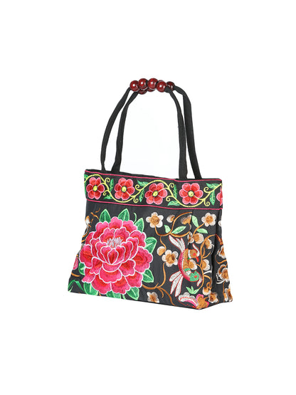 El General  Embroidered Handbag-Black/Multicolor 702177