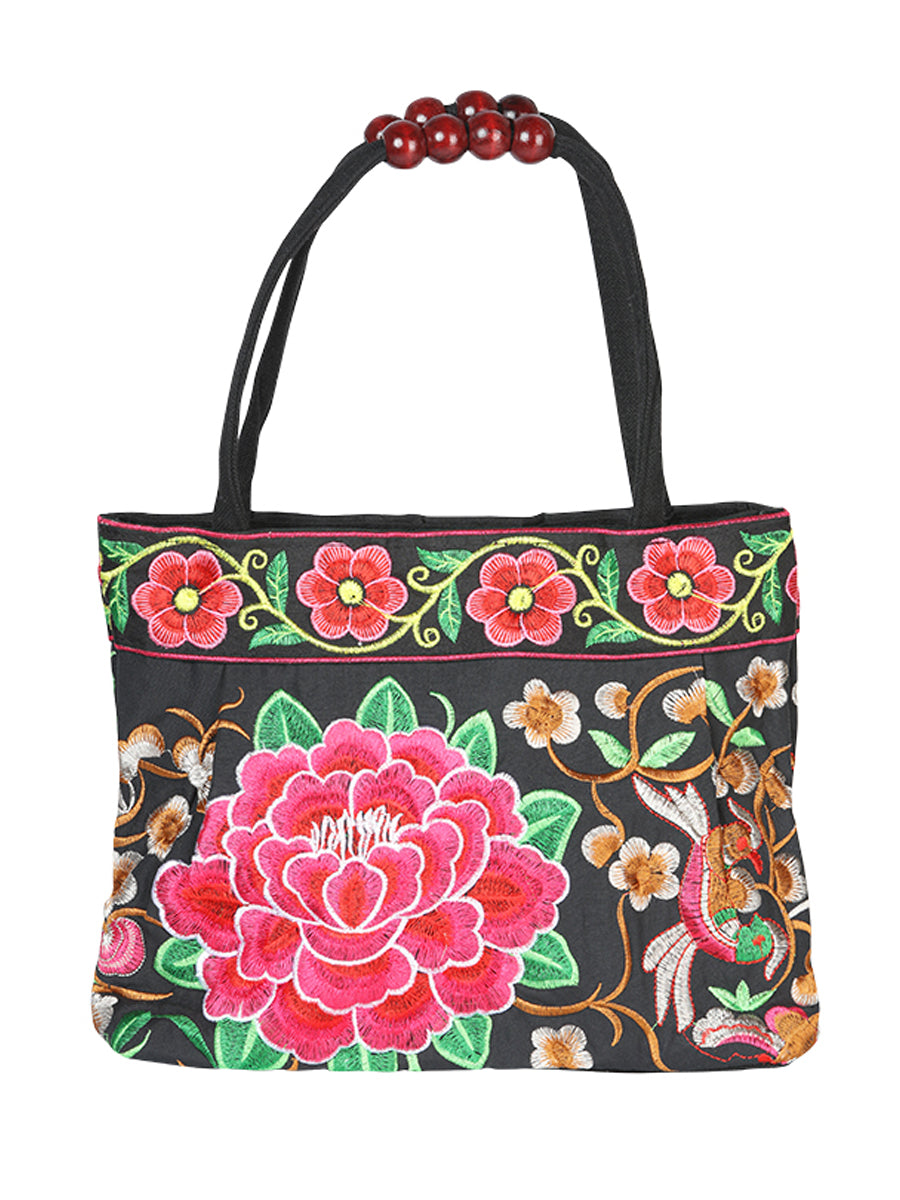 El General  Embroidered Handbag-Black/Multicolor 702177