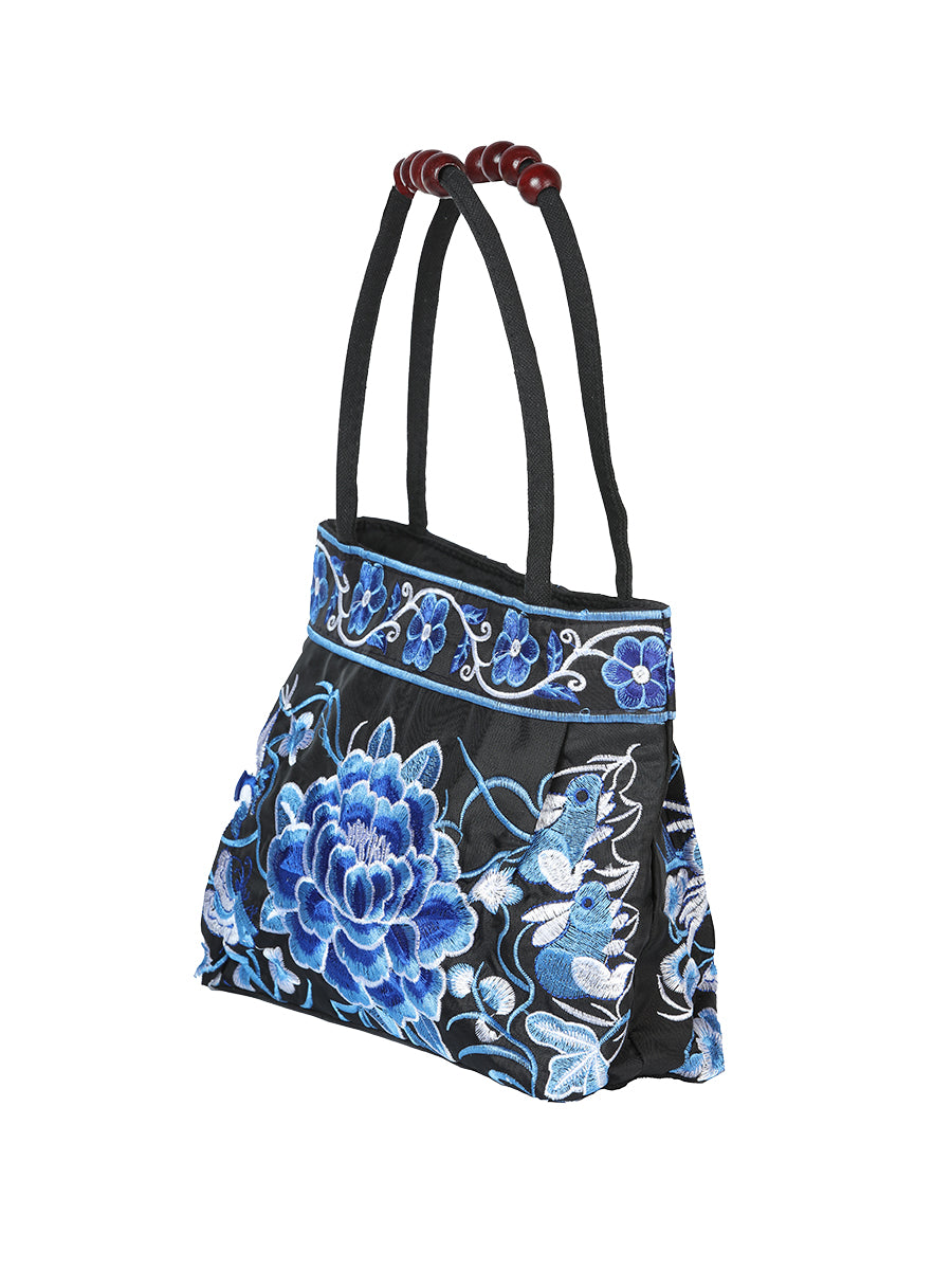 El General Embroidered Handbag- Black/Blue 702178