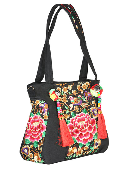 El General Embroidered Handbag- Black/Multicolor 702182