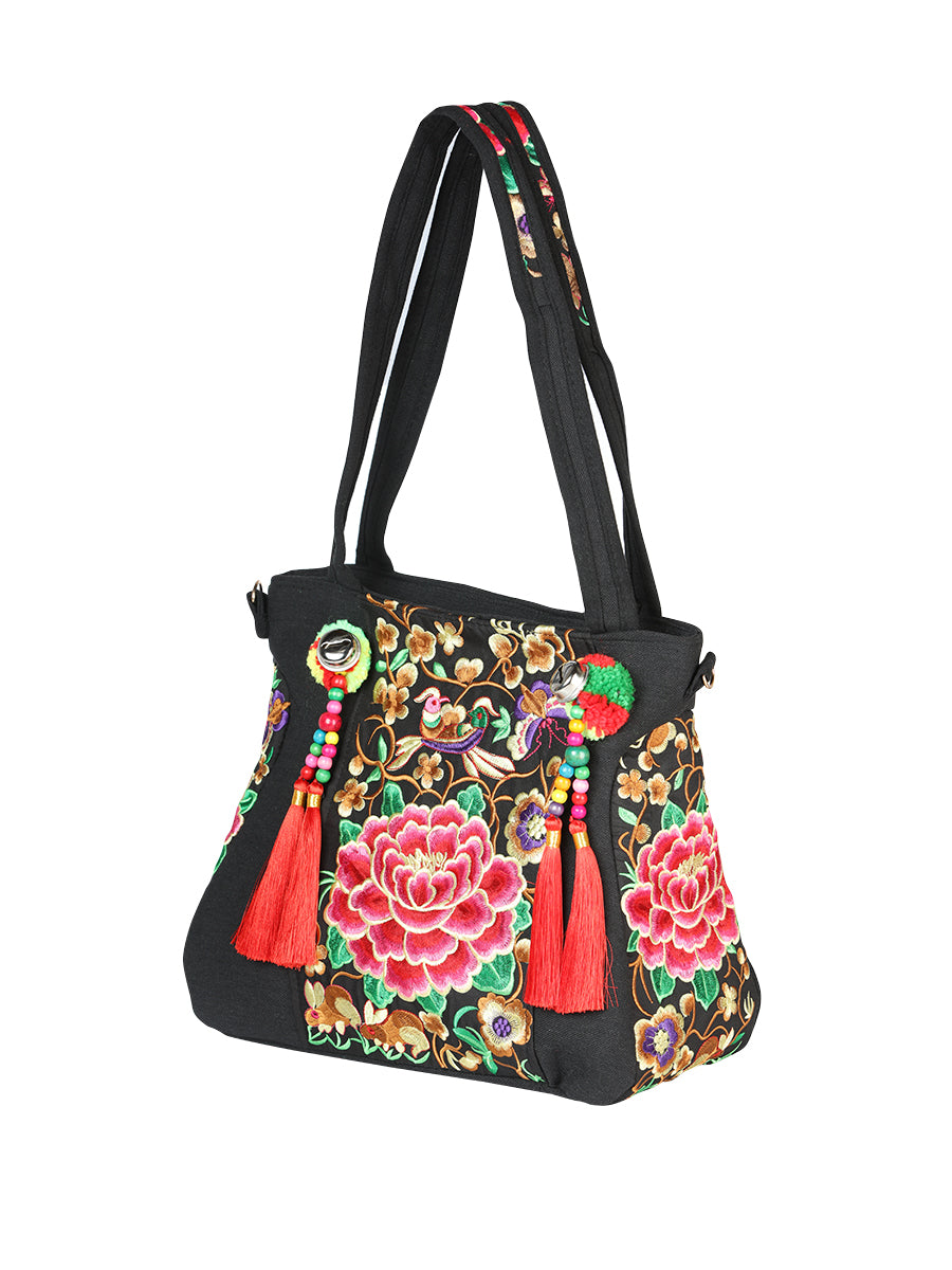 El General Embroidered Handbag- Black/Multicolor 702182