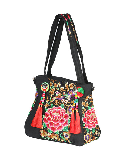 El General Embroidered Handbag- Black/Multicolor 702182