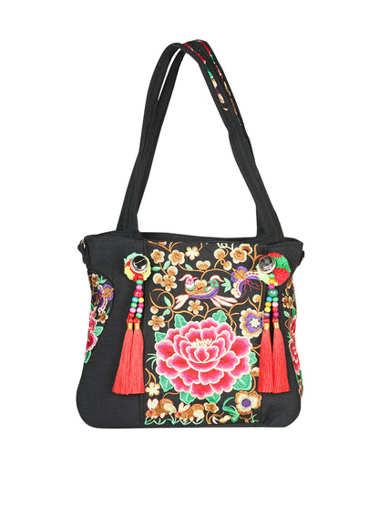 El General Embroidered Handbag- Black/Multicolor 702182
