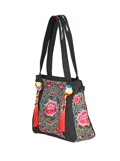 El General Embroidered Handbag- Black/Multicolor 702183