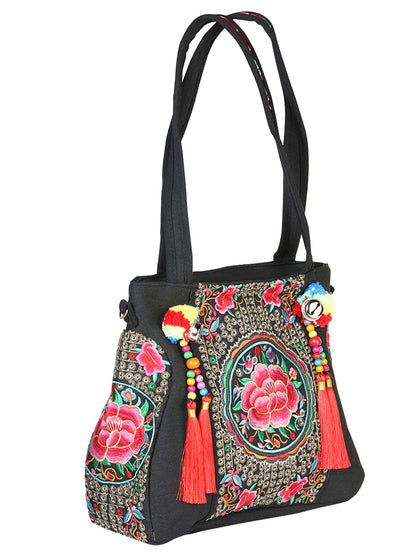 El General Embroidered Handbag- Black/Multicolor 702183