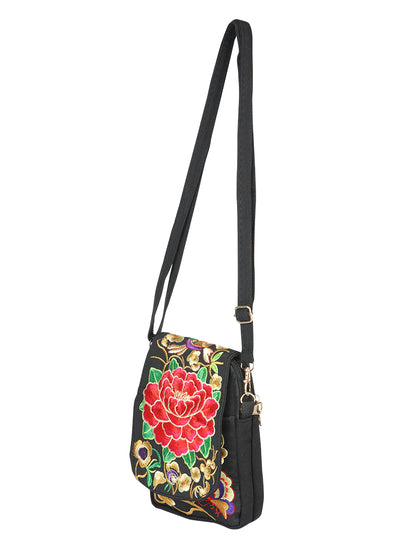 El General Embroidered Handbag- Black/Multicolor 702186