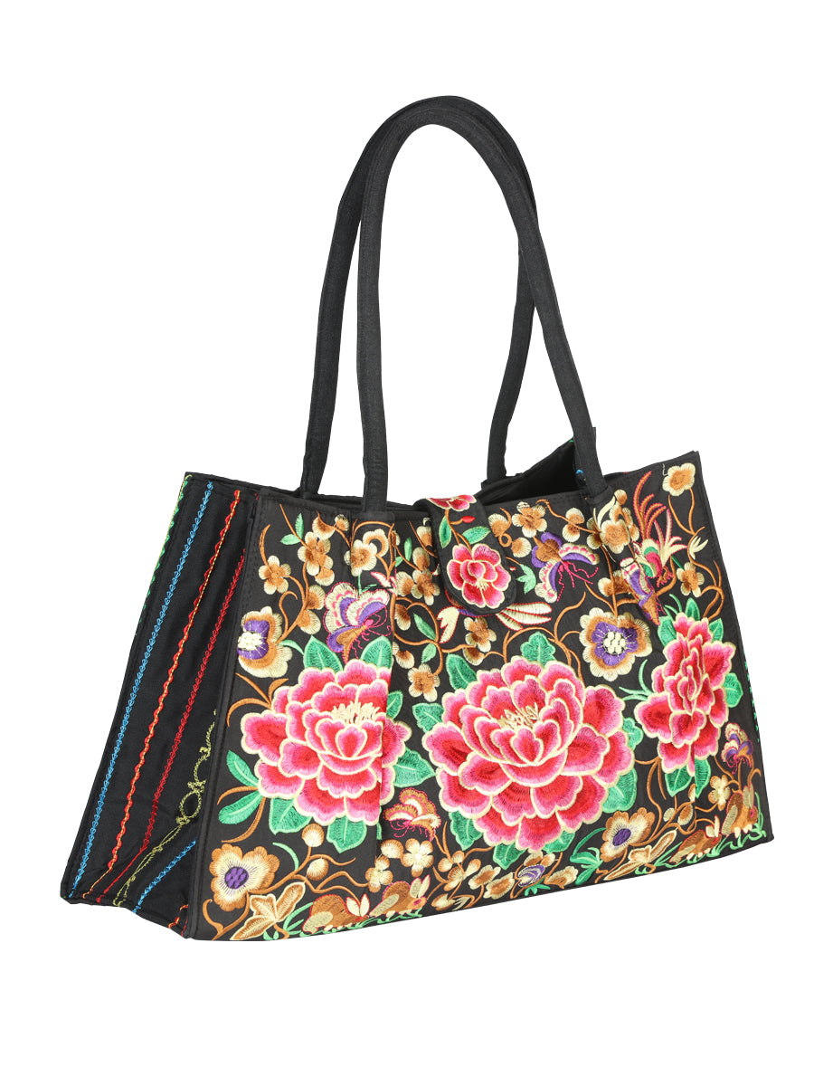 El General Embroidered Handbag- Black/Multicolor 702188
