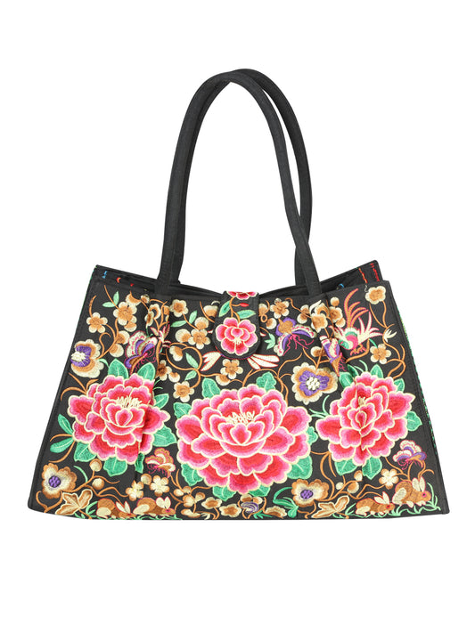 El General Embroidered Handbag- Black/Multicolor 702188