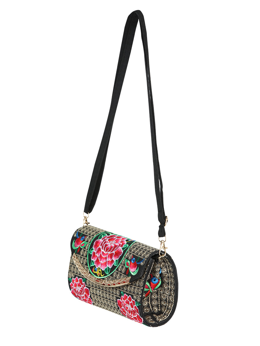 El General Embroidered Handbag- Black/Multicolor 702191