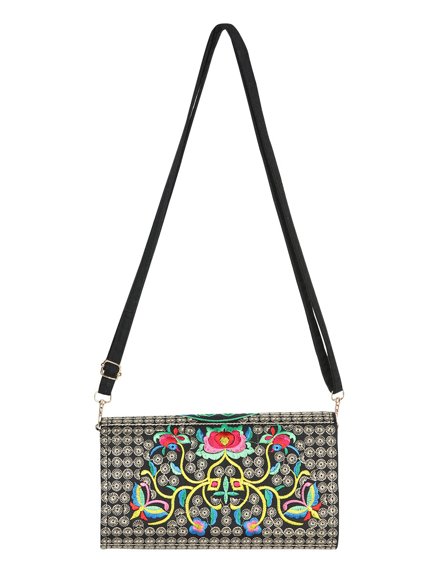 El General Embroidered Handbag- Black/Multicolor 702191