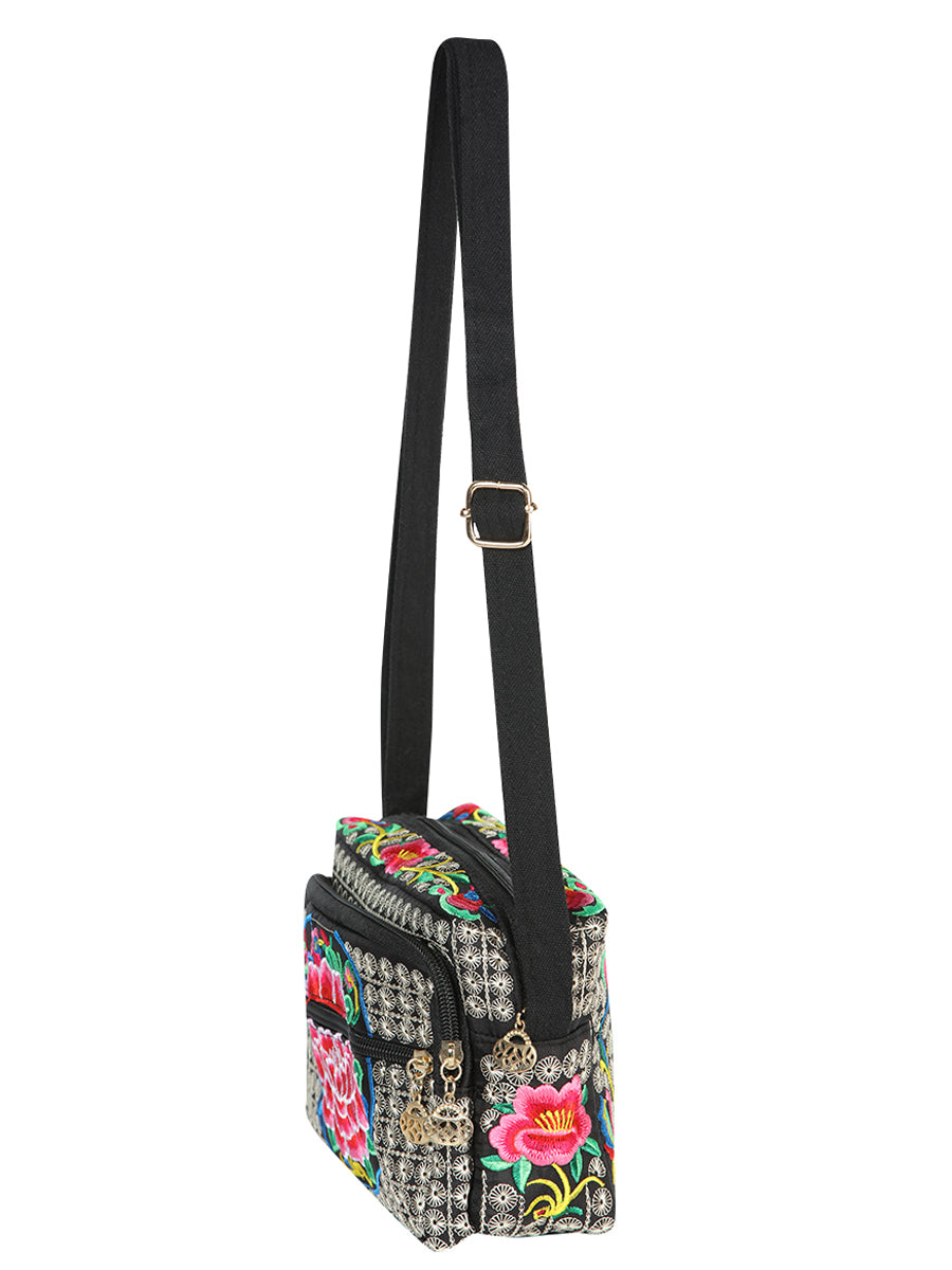 El General Embroidered Handbag- Black/Multicolor 702192