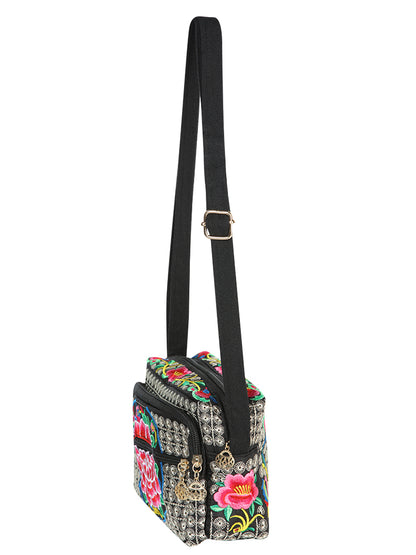 El General Embroidered Handbag- Black/Multicolor 702192