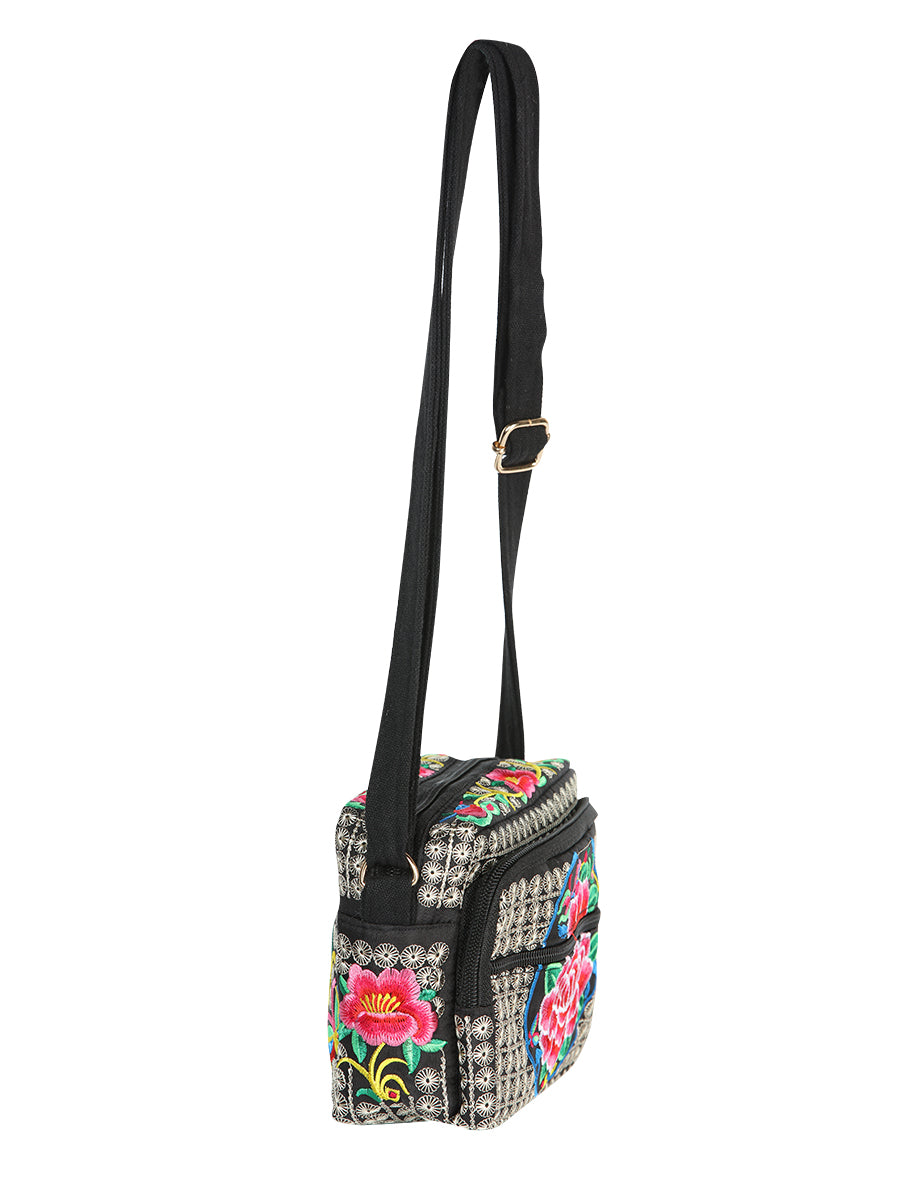 El General Embroidered Handbag- Black/Multicolor 702192