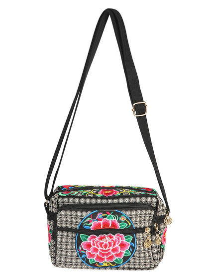 El General Embroidered Handbag- Black/Multicolor 702192