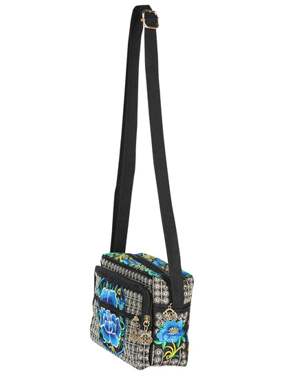 El General Embroidered Handbag- Black/Blue 702193