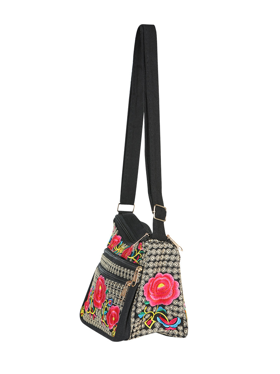El General Embroidered Handbag- Black/Multicolor 702194