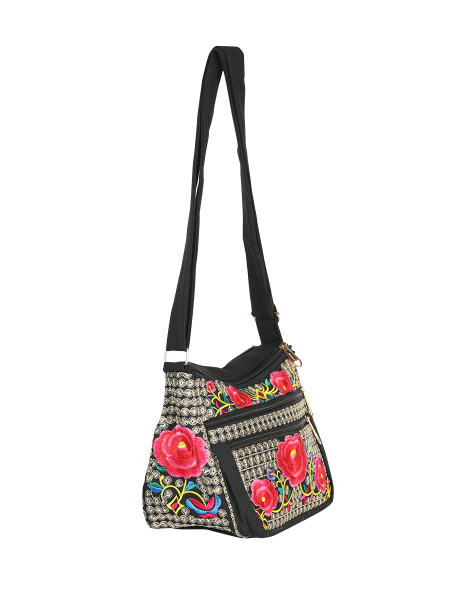 El General Embroidered Handbag- Black/Multicolor 702194