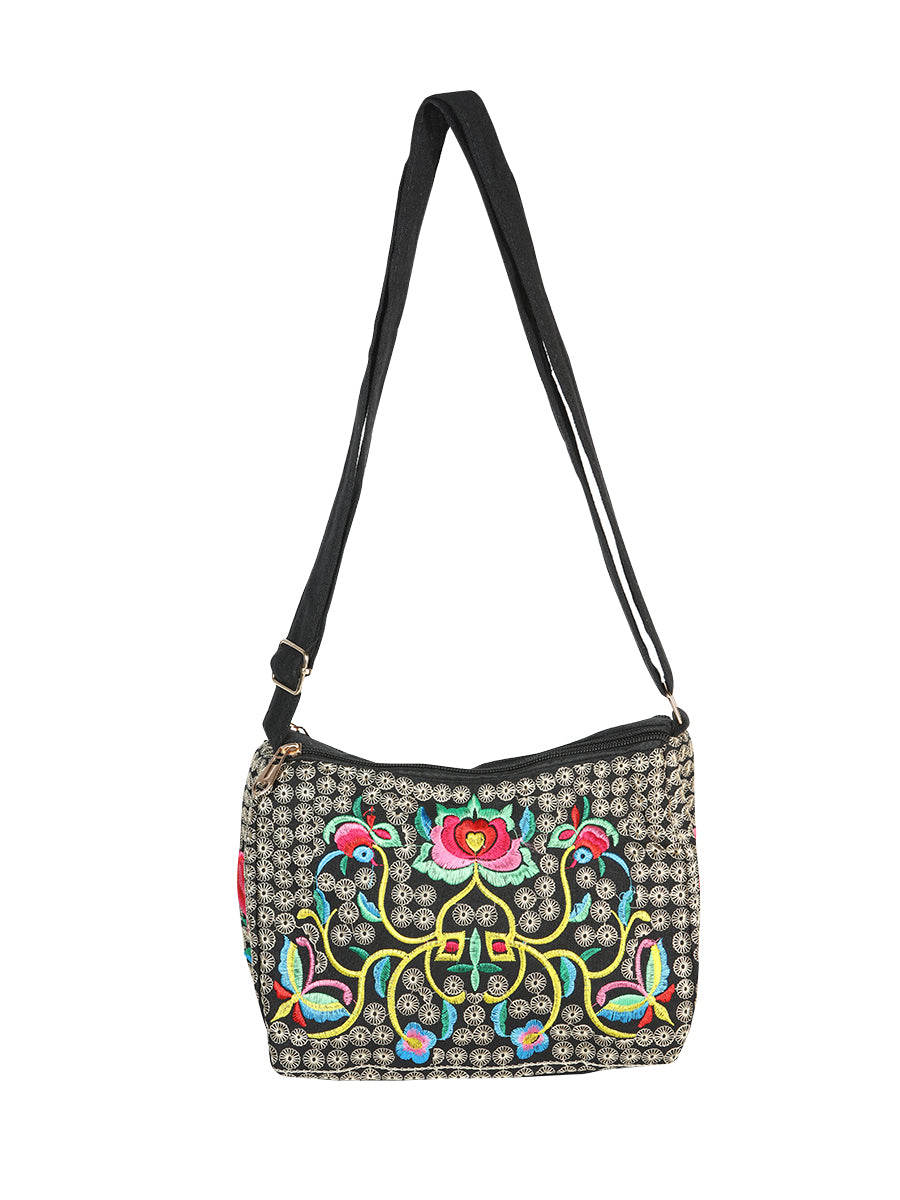 El General Embroidered Handbag- Black/Multicolor 702194