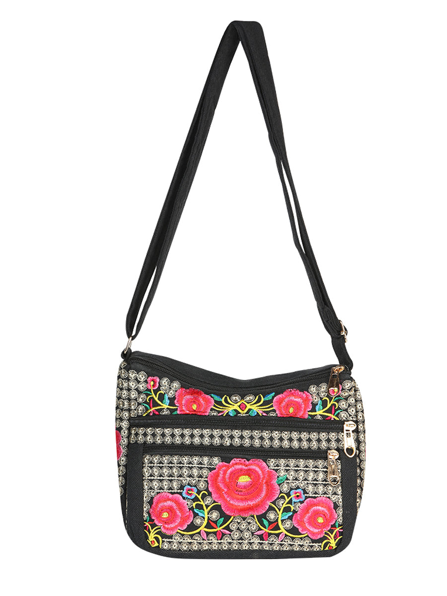 El General Embroidered Handbag- Black/Multicolor 702194