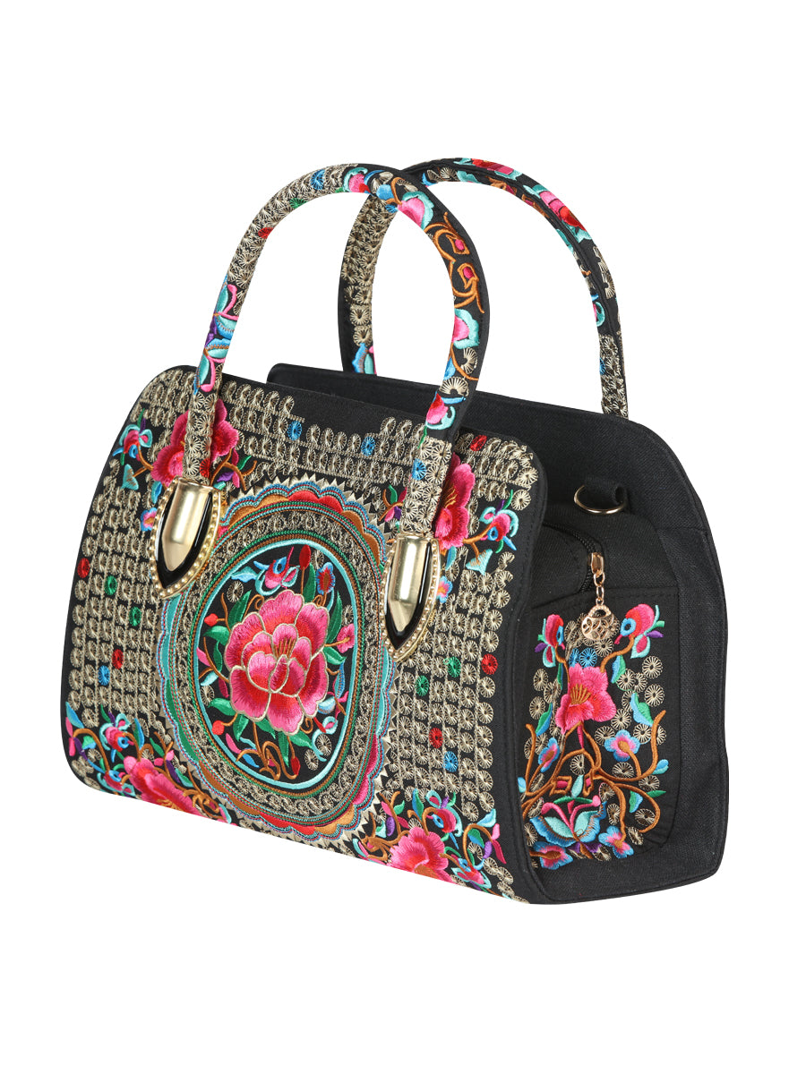 El General Embroidered Handbag-Black/Multicolor 702195
